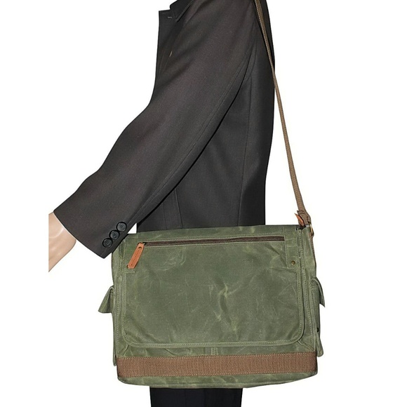 15.5" Large Wax Canvas Laptop Bag Waxed Canvas Messenger Bag Unisex Bag C31LW-CB - Picture 5 of 5